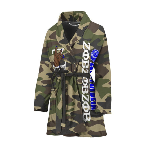 Sorority Bath Robe - Zeta Phi Beta Camouflage Miliraty Women's Bath Robe